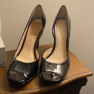 Jessica Simpson black patent leather peep toe stiletto
